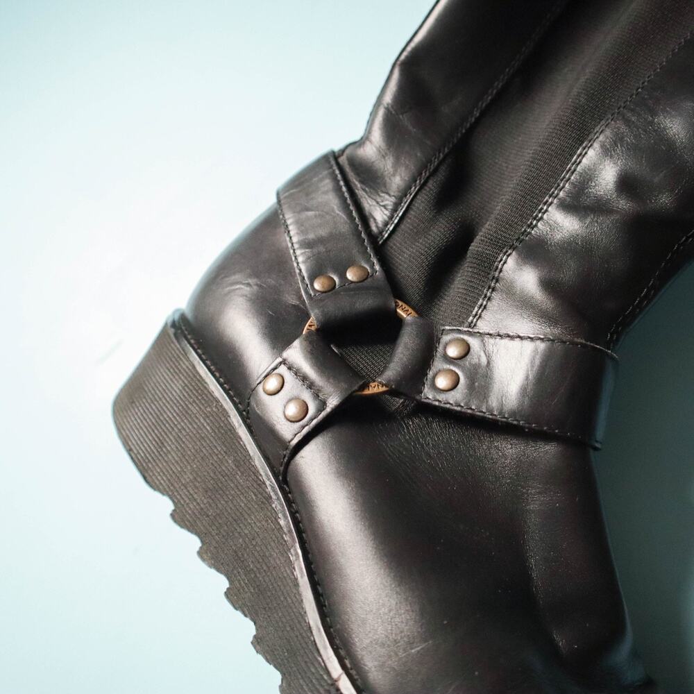 Donald Pliner Y2K Leather Black Moto Biker Boots Womens 9 Emo Goth Vintage - Picture 2 of 8